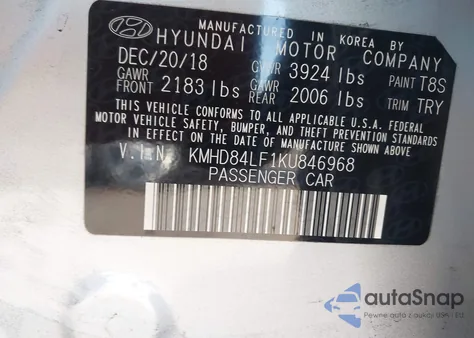 2019 Hyundai Elantra Sel z USA, uszkodzony, nr VIN KMHD84LF1KU846968